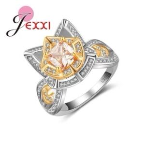 925 Sterling Silver with AAA+ Quartz Crystal Yellow and White Flower Design